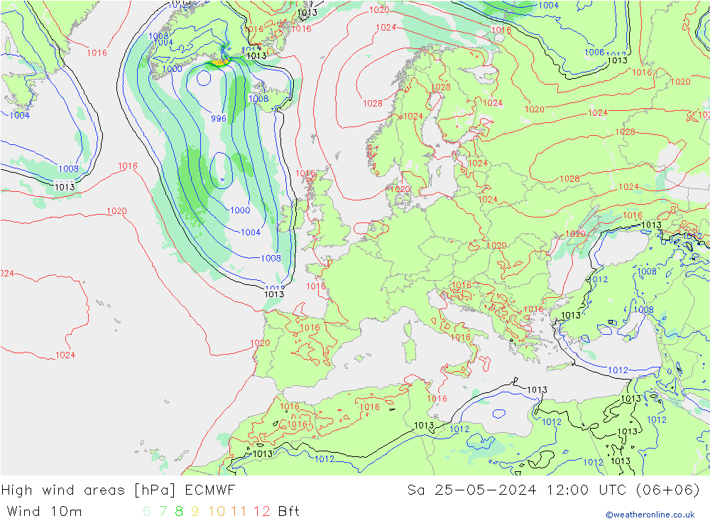High wind areas ECMWF sáb 25.05.2024 12 UTC