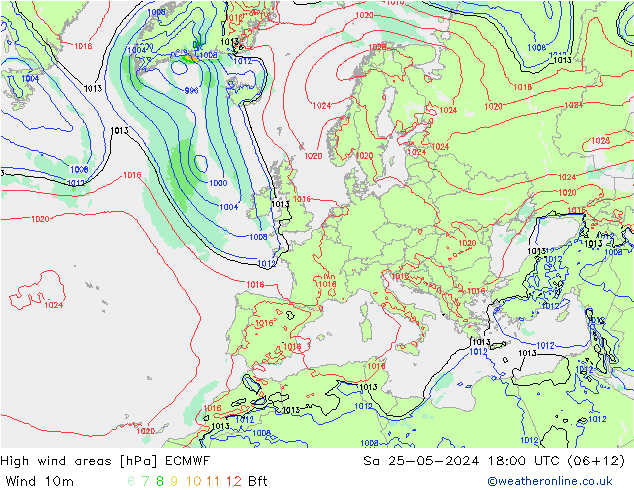 High wind areas ECMWF So 25.05.2024 18 UTC