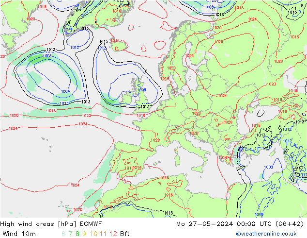 High wind areas ECMWF Mo 27.05.2024 00 UTC