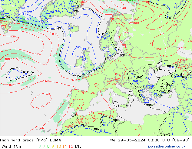 High wind areas ECMWF  29.05.2024 00 UTC