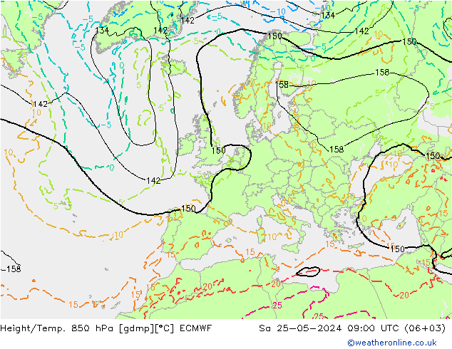 Height/Temp. 850 hPa ECMWF Sa 25.05.2024 09 UTC