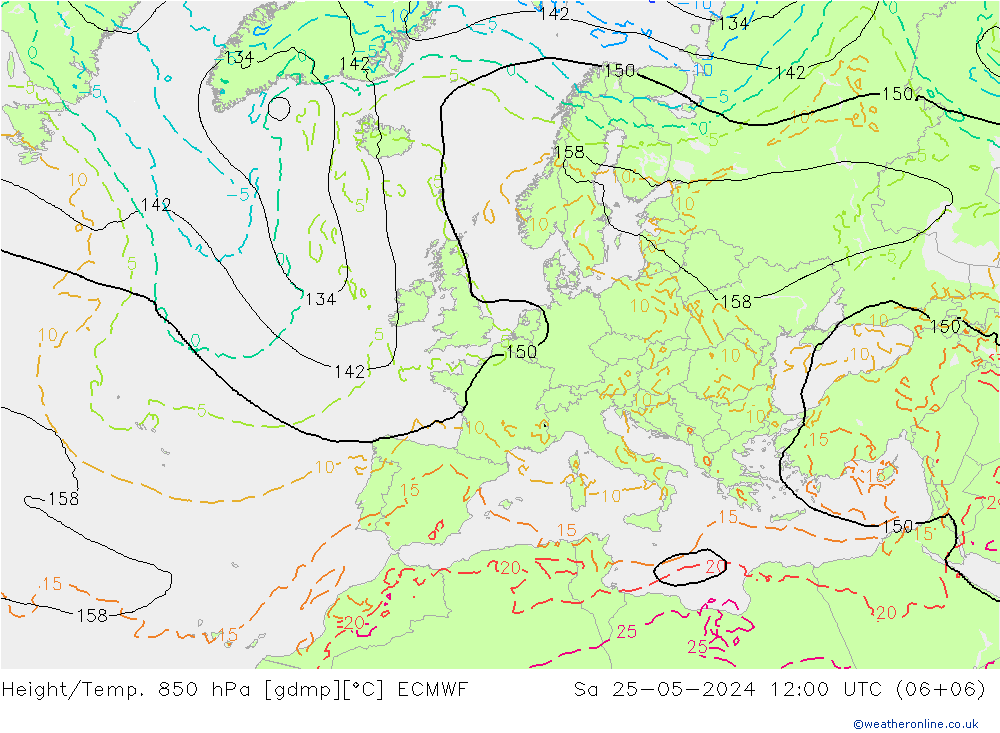 Z500/Rain (+SLP)/Z850 ECMWF 星期六 25.05.2024 12 UTC