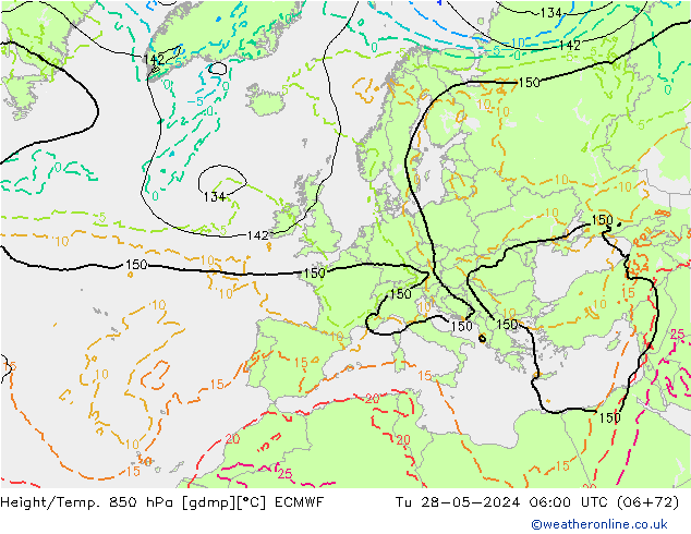 Z500/Regen(+SLP)/Z850 ECMWF di 28.05.2024 06 UTC