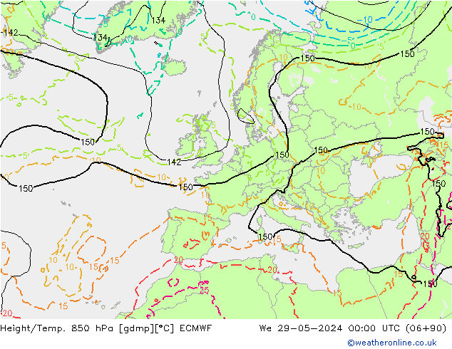 Yükseklik/Sıc. 850 hPa ECMWF Çar 29.05.2024 00 UTC