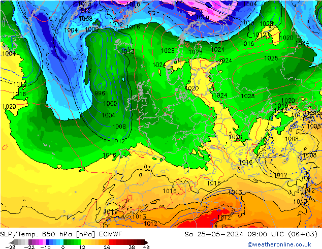 SLP/Temp. 850 hPa ECMWF sam 25.05.2024 09 UTC