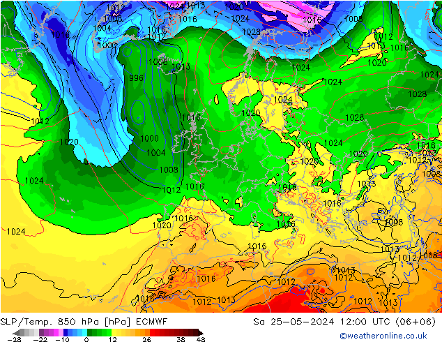 SLP/Temp. 850 hPa ECMWF sáb 25.05.2024 12 UTC