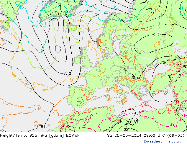 Height/Temp. 925 hPa ECMWF 星期六 25.05.2024 09 UTC