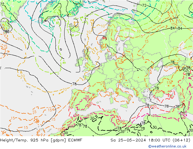 Height/Temp. 925 hPa ECMWF sab 25.05.2024 18 UTC