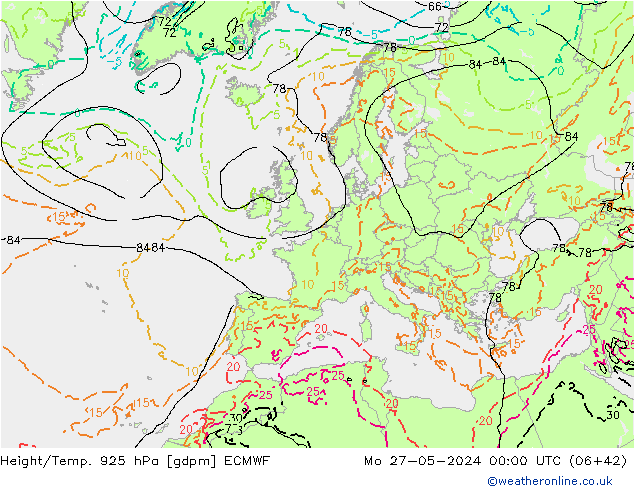 Height/Temp. 925 hPa ECMWF Po 27.05.2024 00 UTC