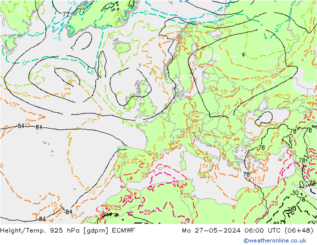 Geop./Temp. 925 hPa ECMWF lun 27.05.2024 06 UTC