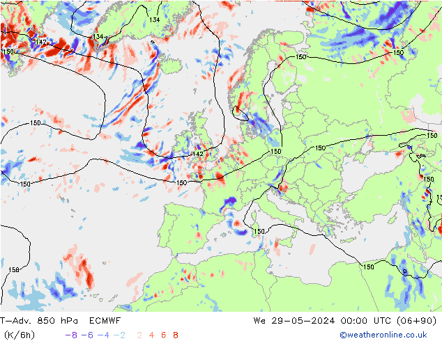 T-Adv. 850 hPa ECMWF wo 29.05.2024 00 UTC