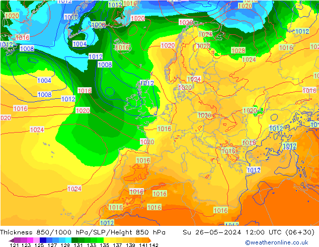 Thck 850-1000 hPa ECMWF Dom 26.05.2024 12 UTC