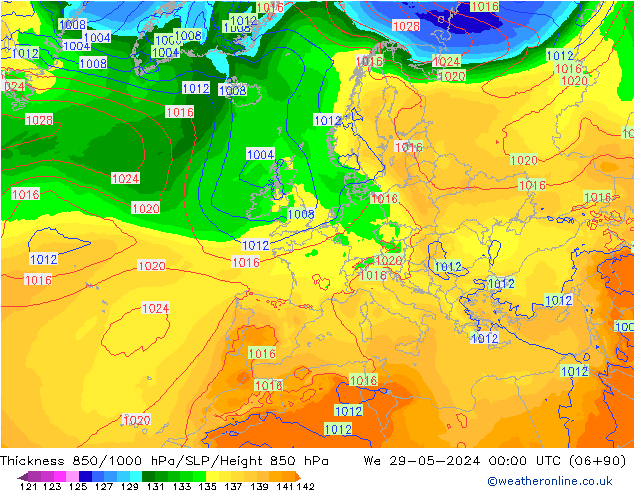 Schichtdicke 850-1000 hPa ECMWF Mi 29.05.2024 00 UTC