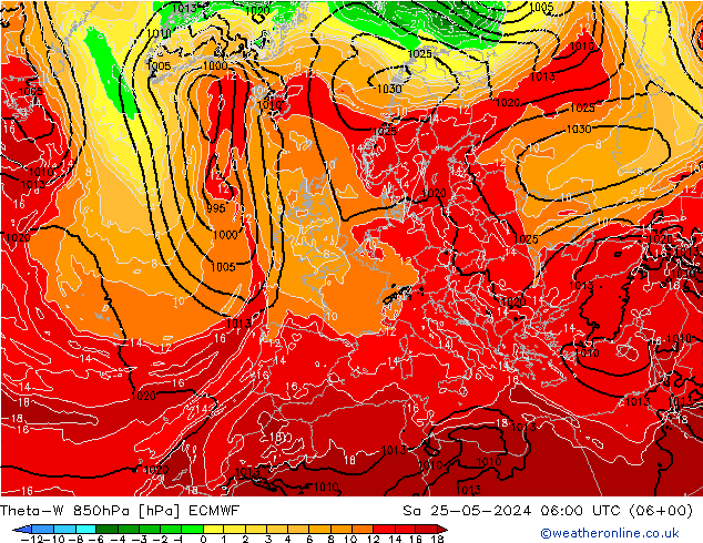 Theta-W 850hPa ECMWF Sa 25.05.2024 06 UTC