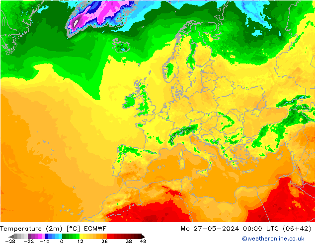 Sıcaklık Haritası (2m) ECMWF Pzt 27.05.2024 00 UTC