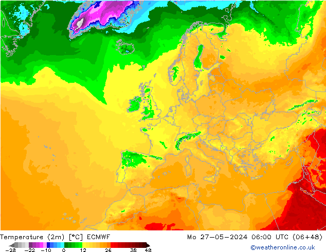 Temperaturkarte (2m) ECMWF Mo 27.05.2024 06 UTC