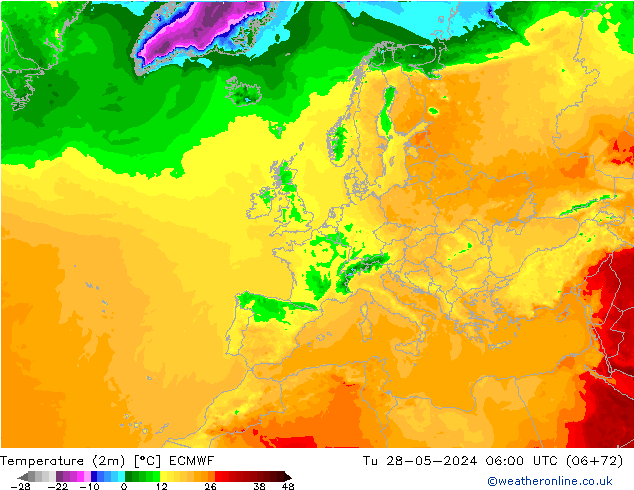 Sıcaklık Haritası (2m) ECMWF Sa 28.05.2024 06 UTC