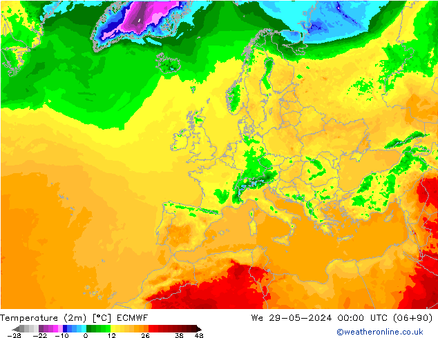 mapa temperatury (2m) ECMWF śro. 29.05.2024 00 UTC