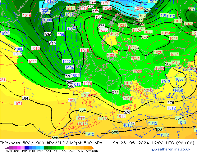 Thck 500-1000hPa ECMWF 星期六 25.05.2024 12 UTC