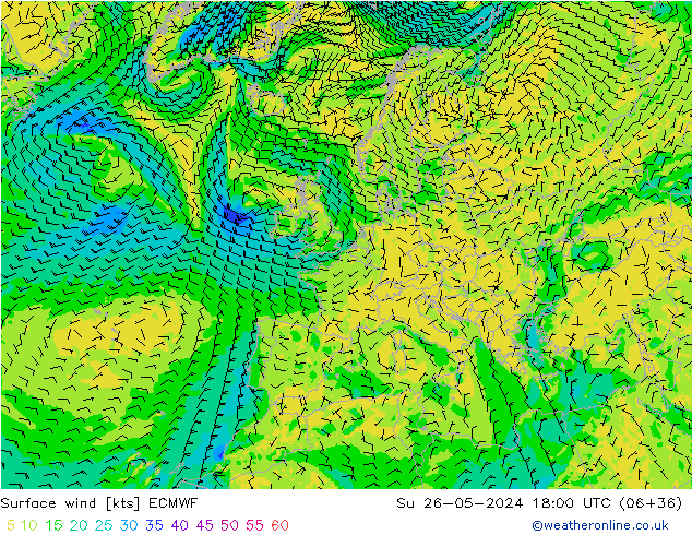 Vento 10 m ECMWF dom 26.05.2024 18 UTC