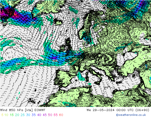 ветер 850 гПа ECMWF ср 29.05.2024 00 UTC