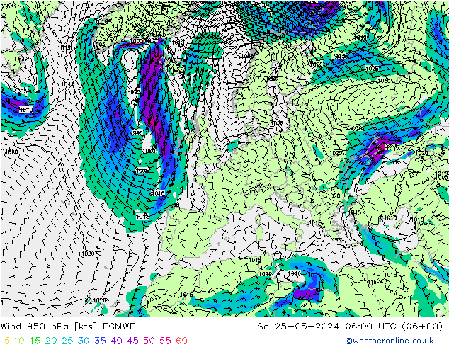 Wind 950 hPa ECMWF Sa 25.05.2024 06 UTC