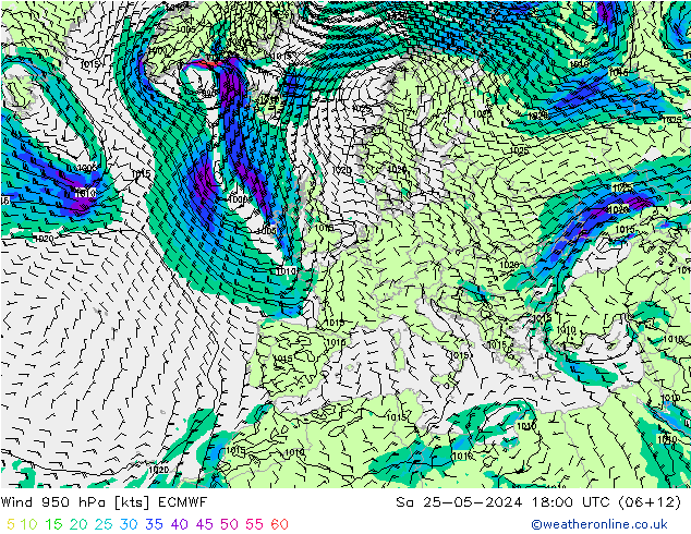 Wind 950 hPa ECMWF Sa 25.05.2024 18 UTC