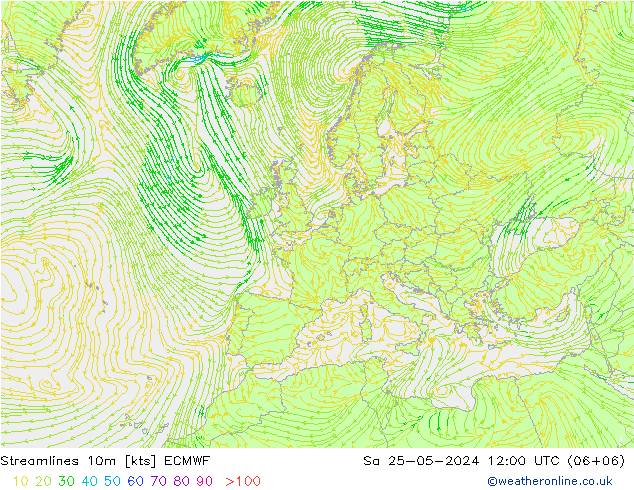 Linea di flusso 10m ECMWF sab 25.05.2024 12 UTC