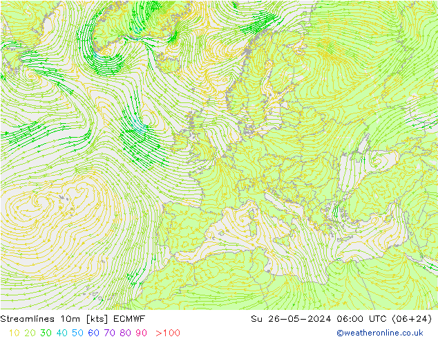 Linia prądu 10m ECMWF nie. 26.05.2024 06 UTC