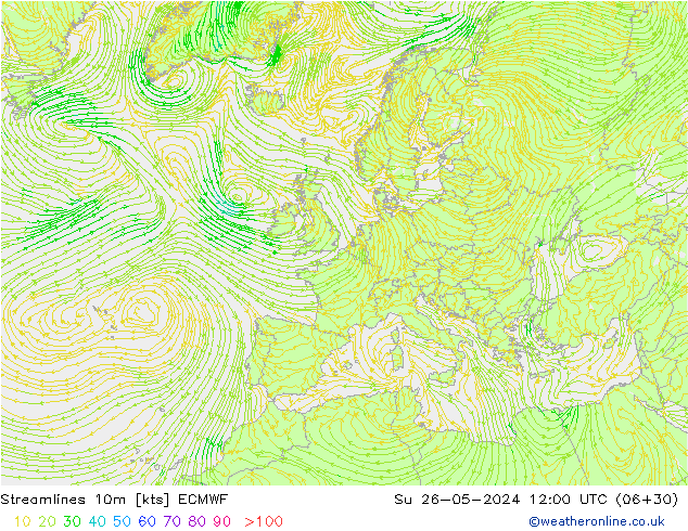 Stromlinien 10m ECMWF So 26.05.2024 12 UTC