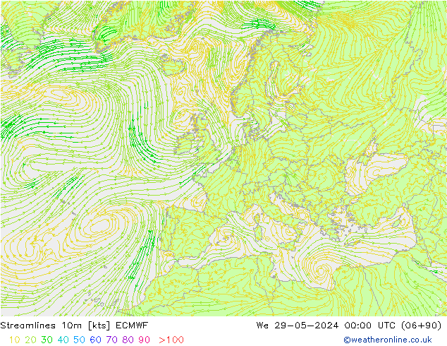 Linha de corrente 10m ECMWF Qua 29.05.2024 00 UTC