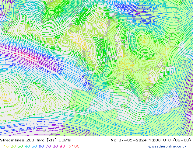 Streamlines 200 hPa ECMWF Po 27.05.2024 18 UTC