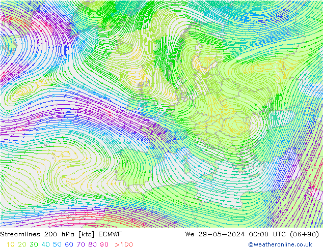 Stromlinien 200 hPa ECMWF Mi 29.05.2024 00 UTC