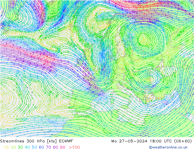 Rüzgar 300 hPa ECMWF Pzt 27.05.2024 18 UTC