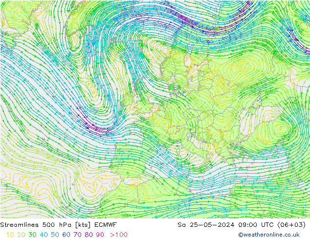 Rüzgar 500 hPa ECMWF Cts 25.05.2024 09 UTC