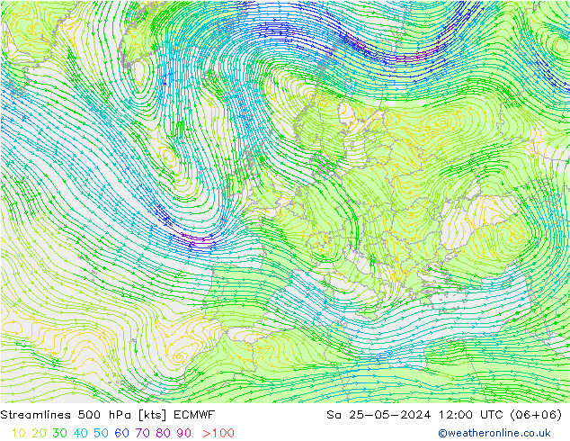 Línea de corriente 500 hPa ECMWF sáb 25.05.2024 12 UTC