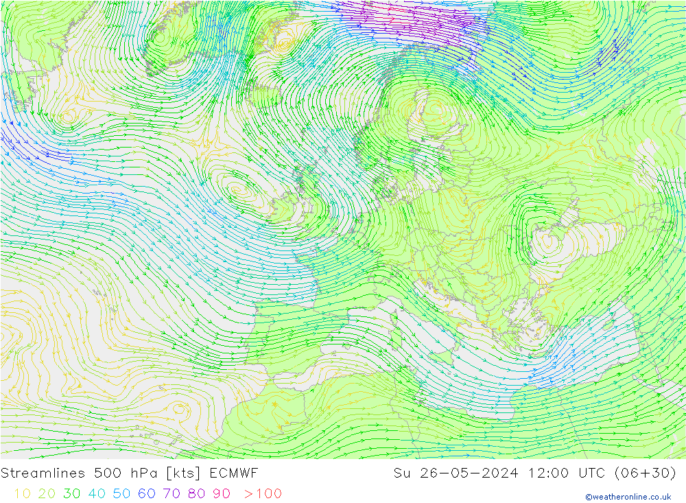 Streamlines 500 hPa ECMWF Su 26.05.2024 12 UTC
