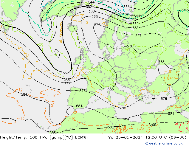 Z500/Rain (+SLP)/Z850 ECMWF  25.05.2024 12 UTC