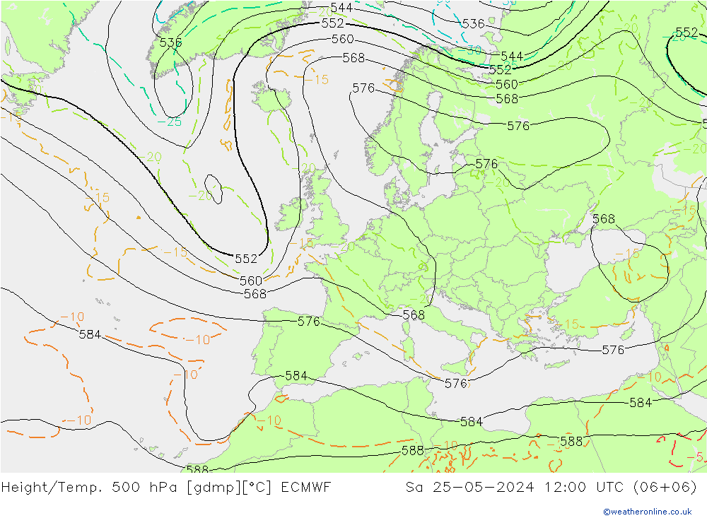 Z500/Rain (+SLP)/Z850 ECMWF 星期六 25.05.2024 12 UTC