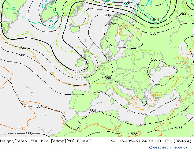 Z500/Rain (+SLP)/Z850 ECMWF Вс 26.05.2024 06 UTC