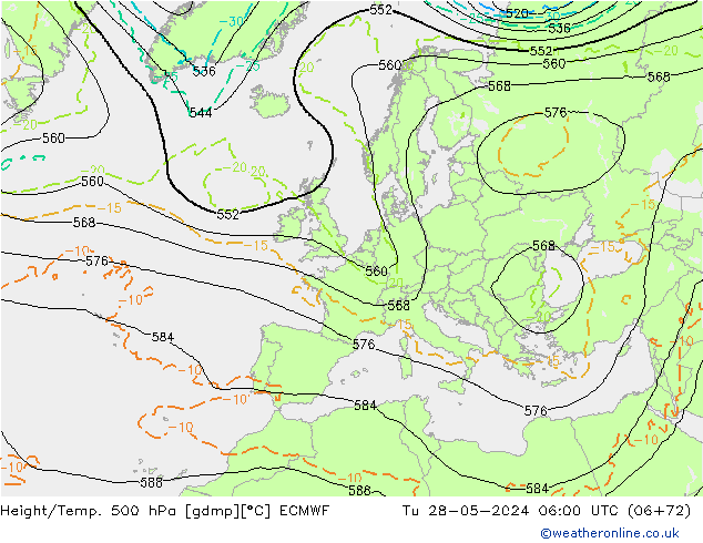 Hoogte/Temp. 500 hPa ECMWF di 28.05.2024 06 UTC