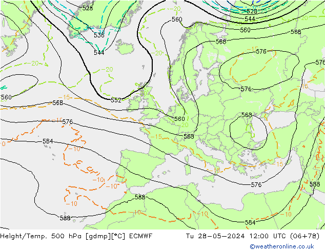 Height/Temp. 500 hPa ECMWF Tu 28.05.2024 12 UTC