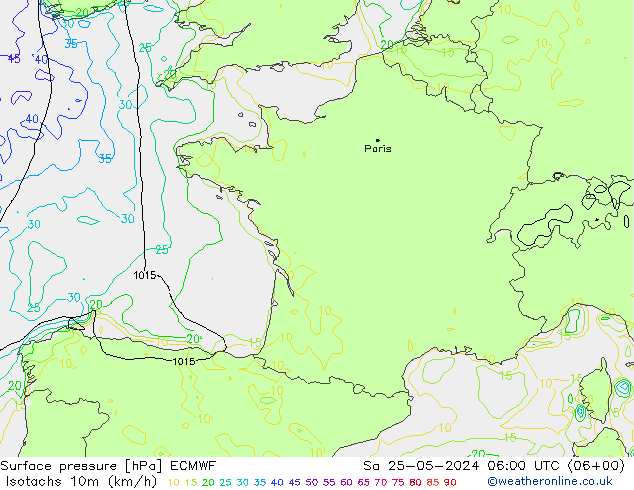Isotachs (kph) ECMWF Sáb 25.05.2024 06 UTC