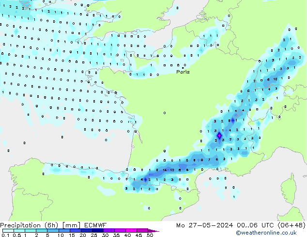 Z500/Rain (+SLP)/Z850 ECMWF Mo 27.05.2024 06 UTC