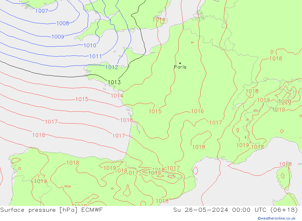 Atmosférický tlak ECMWF Ne 26.05.2024 00 UTC