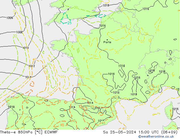 Theta-e 850гПа ECMWF сб 25.05.2024 15 UTC