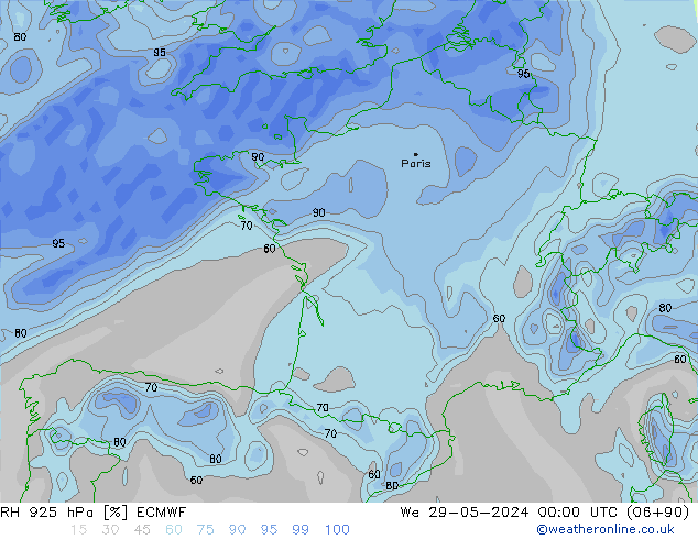 RH 925 hPa ECMWF St 29.05.2024 00 UTC