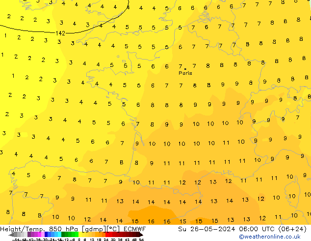 Height/Temp. 850 hPa ECMWF Dom 26.05.2024 06 UTC