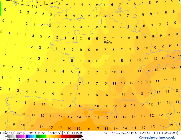 Height/Temp. 850 hPa ECMWF Ne 26.05.2024 12 UTC