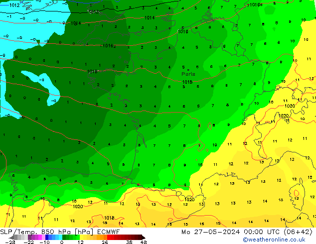 SLP/Temp. 850 hPa ECMWF Po 27.05.2024 00 UTC